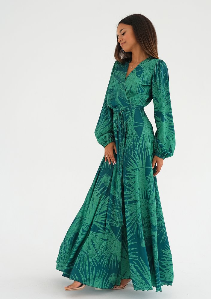 Zoe - Palm leaves printed maxi wrap dress