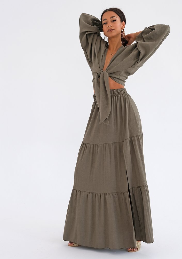 Rosy - Khaki boho maxi skirt