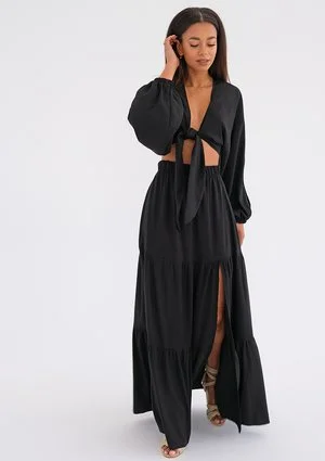 Rosy - Black boho maxi skirt