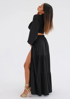 Rosy - Black boho maxi skirt