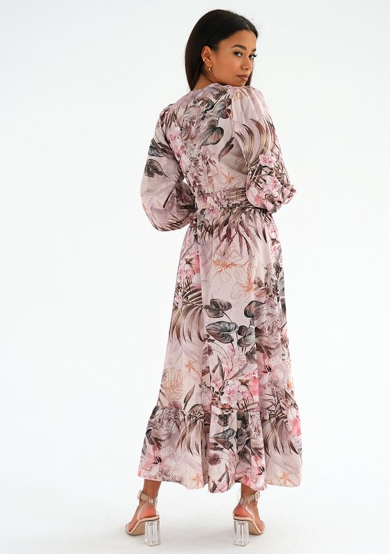 Valeria - Pink midi dress with a flowers print