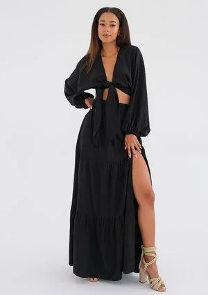 Rosy - Black boho maxi skirt
