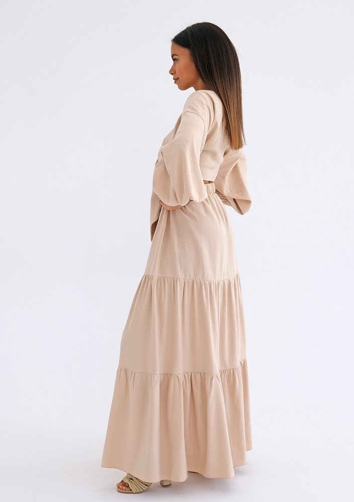 Rosy - Beige boho maxi skirt