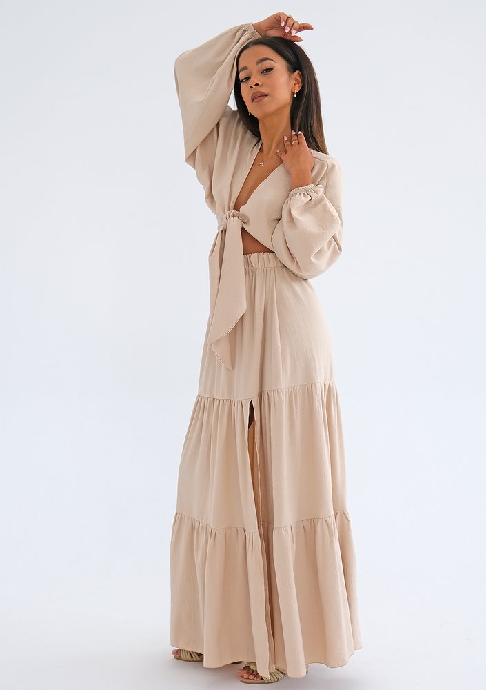 Rosy - Beige boho maxi skirt