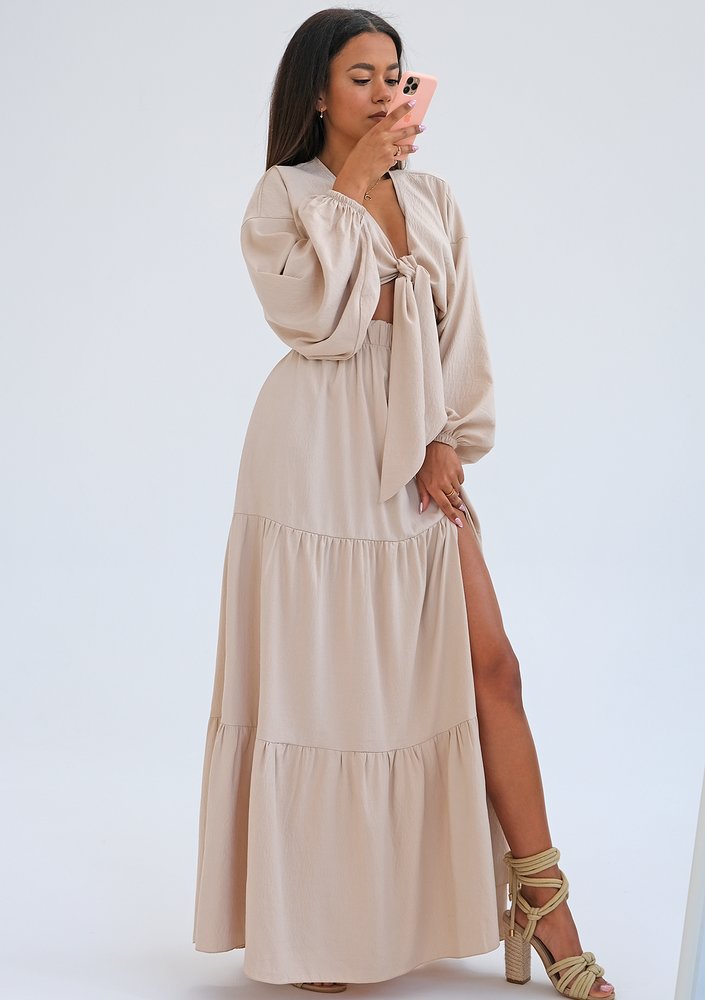 Rosy - Beige boho maxi skirt