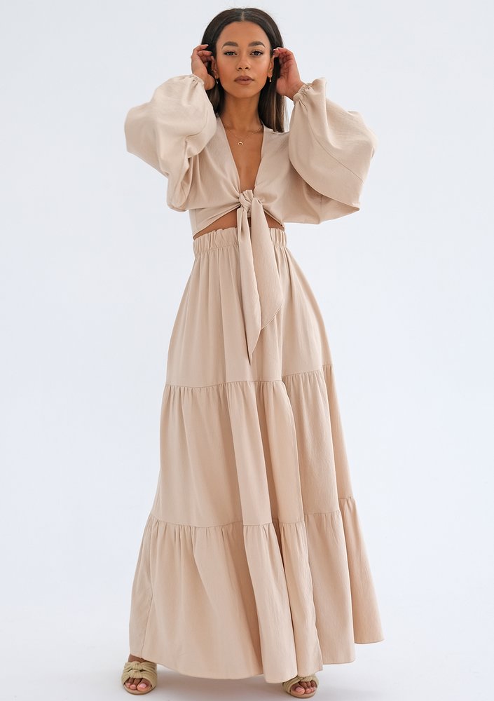 Rosy - Beige boho maxi skirt