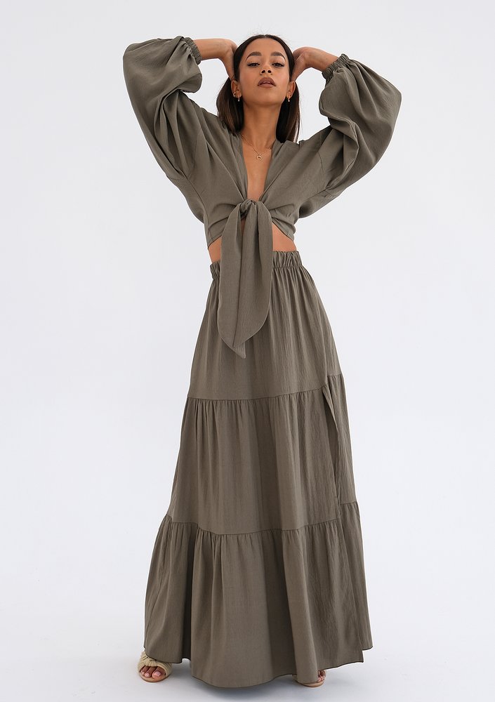 Rosy - Khaki boho maxi skirt