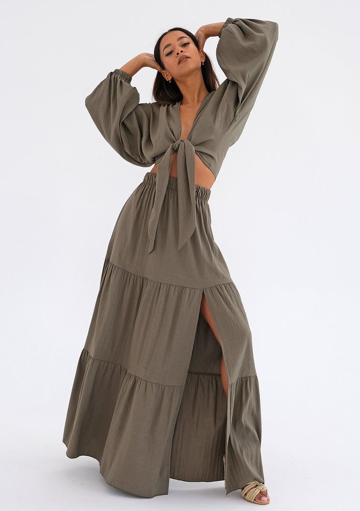 Rosy - Khaki boho maxi skirt