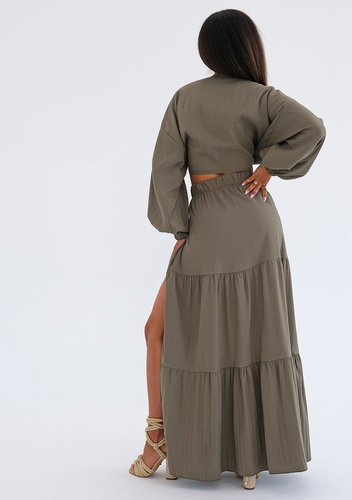 Rosy - Khaki boho maxi skirt