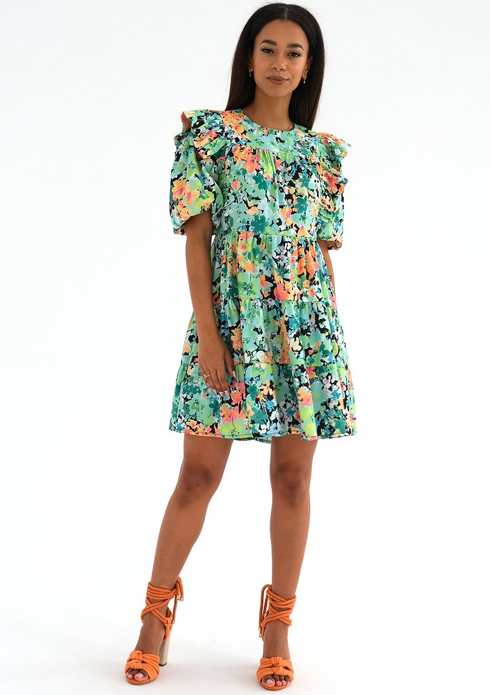 Wendy - Green flowers printed mini dress