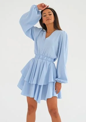 Mia - light blue boho mini dress