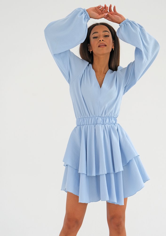 Mia - light blue boho mini dress