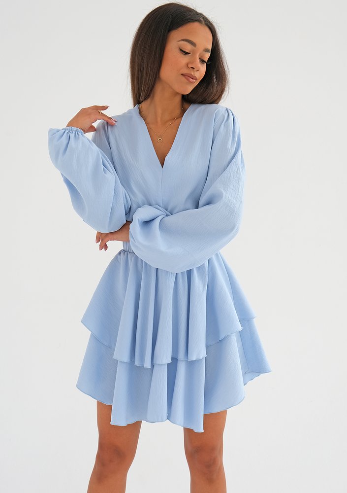 Mia - light blue boho mini dress