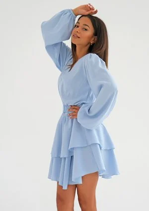 Mia - light blue boho mini dress