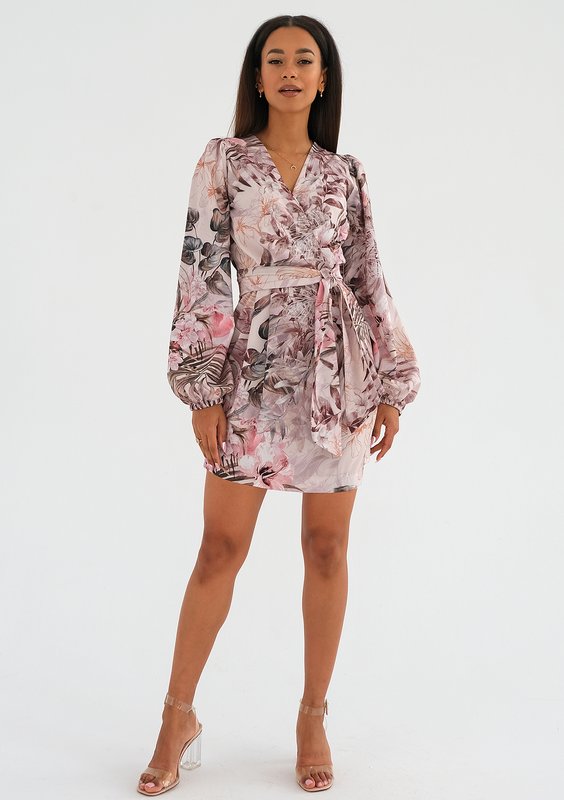 Noemi - Pink mini dress with a flowers print