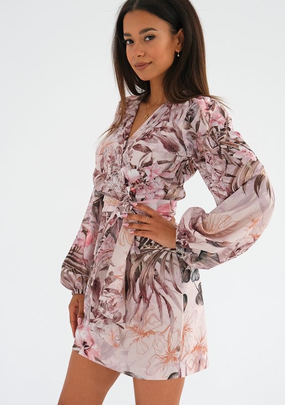 Noemi - Pink mini dress with a flowers print