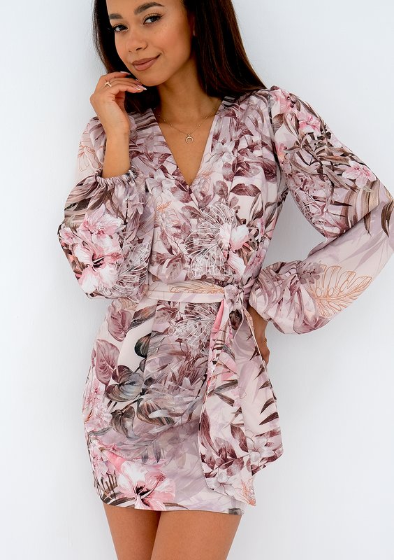 Noemi - Pink mini dress with a flowers print