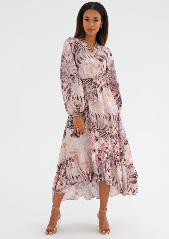 Valeria - Pink midi dress with a flowers print
