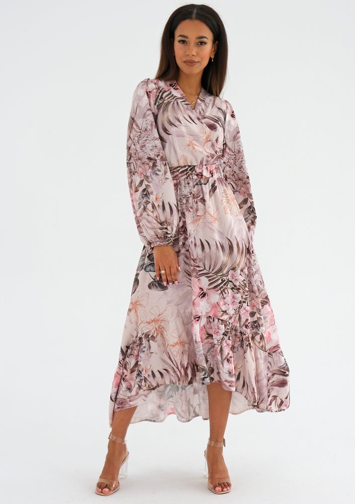 Valeria - Pink midi dress with a flowers print