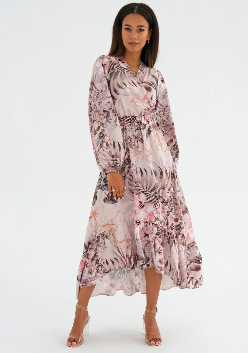 Valeria - Pink midi dress with a flowers print