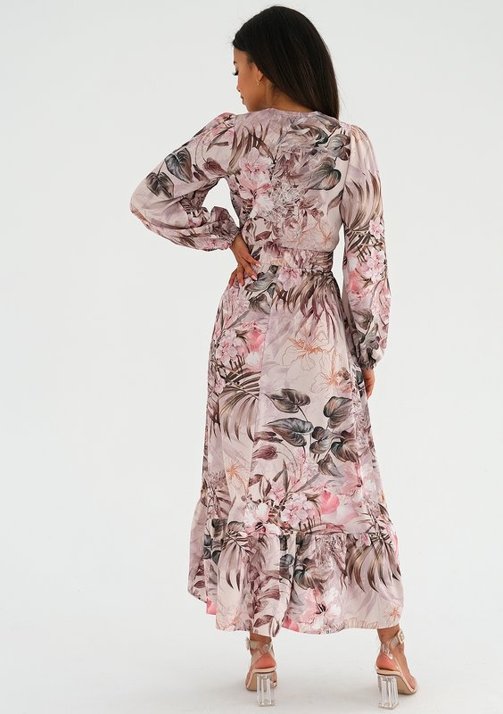 Valeria - Pink midi dress with a flowers print