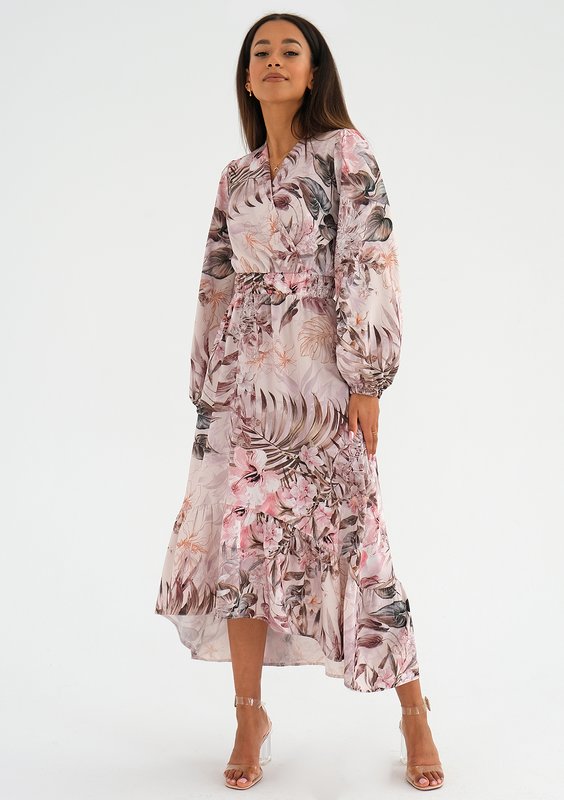 Valeria - Pink midi dress with a flowers print