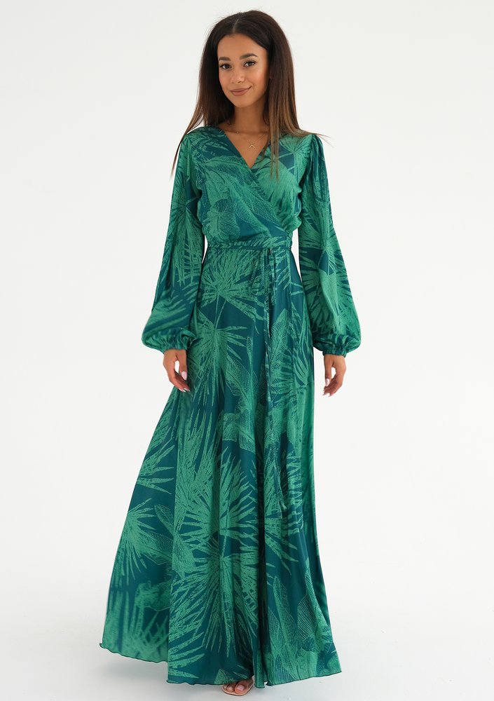 Zoe - Palm leaves printed maxi wrap dress