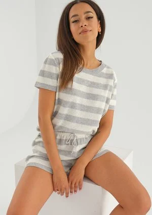 Kiko - Knitted grey striped shorts