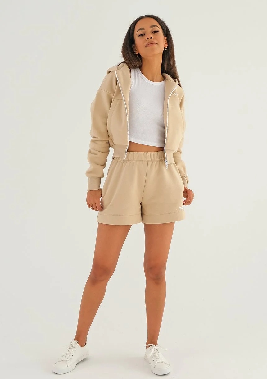 Pixie - Full zip sand beige hoodie