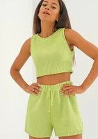 Yrsa - Short lime green knitted top