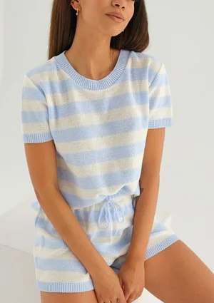 Kiko - Knitted blue striped T- shirt