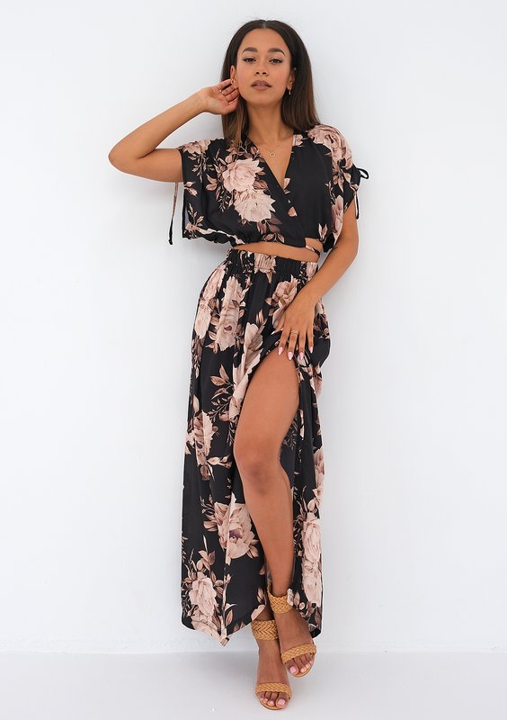 Mauro - Black floral maxi skirt