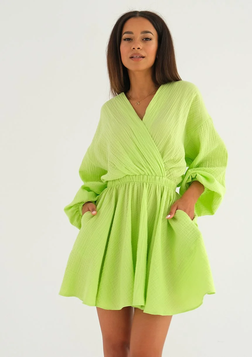 Mandy - Lime green muslin mini dress