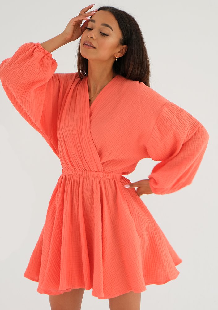 Mandy - Coral muslin mini dress