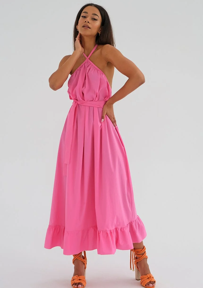 Joly - Pink midi dress with a frill