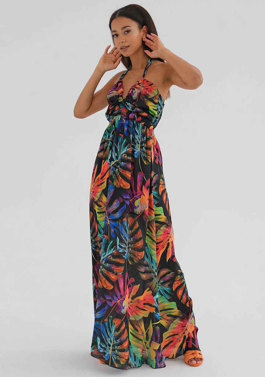 Lana - Colorful leaves printed maxi dress