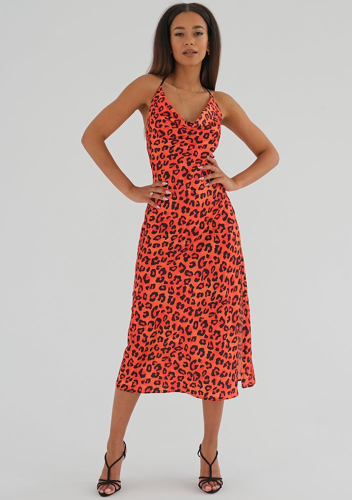 Laira - Orange spotted midi dress