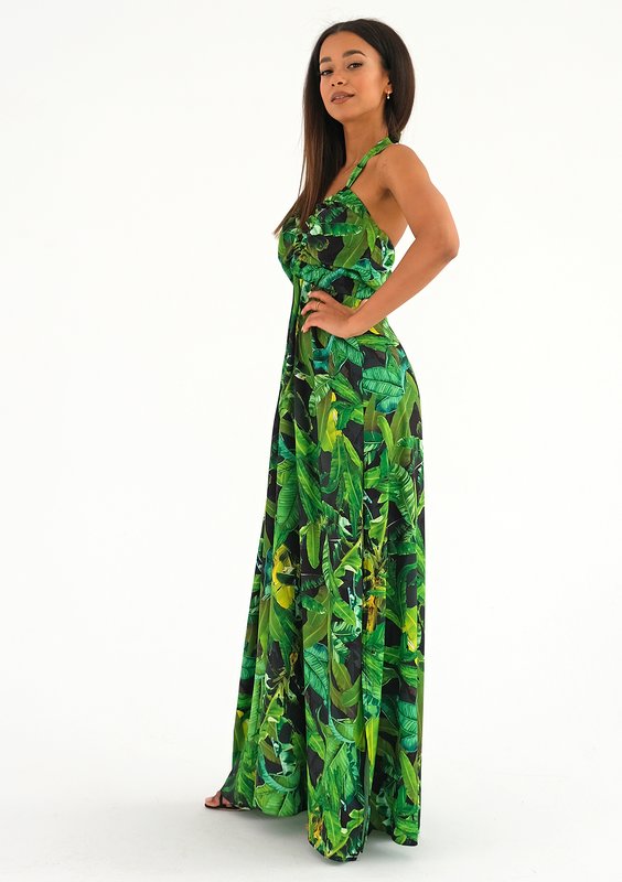 Lana - Sukienka maxi Green Leaves