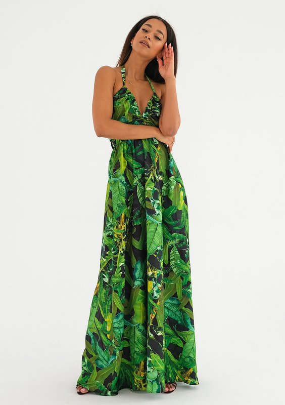 Lana - Sukienka maxi Green Leaves