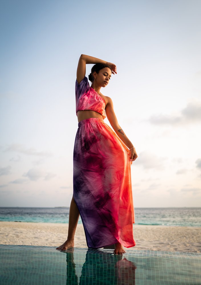 Faye - Ombre pin maxi skirt