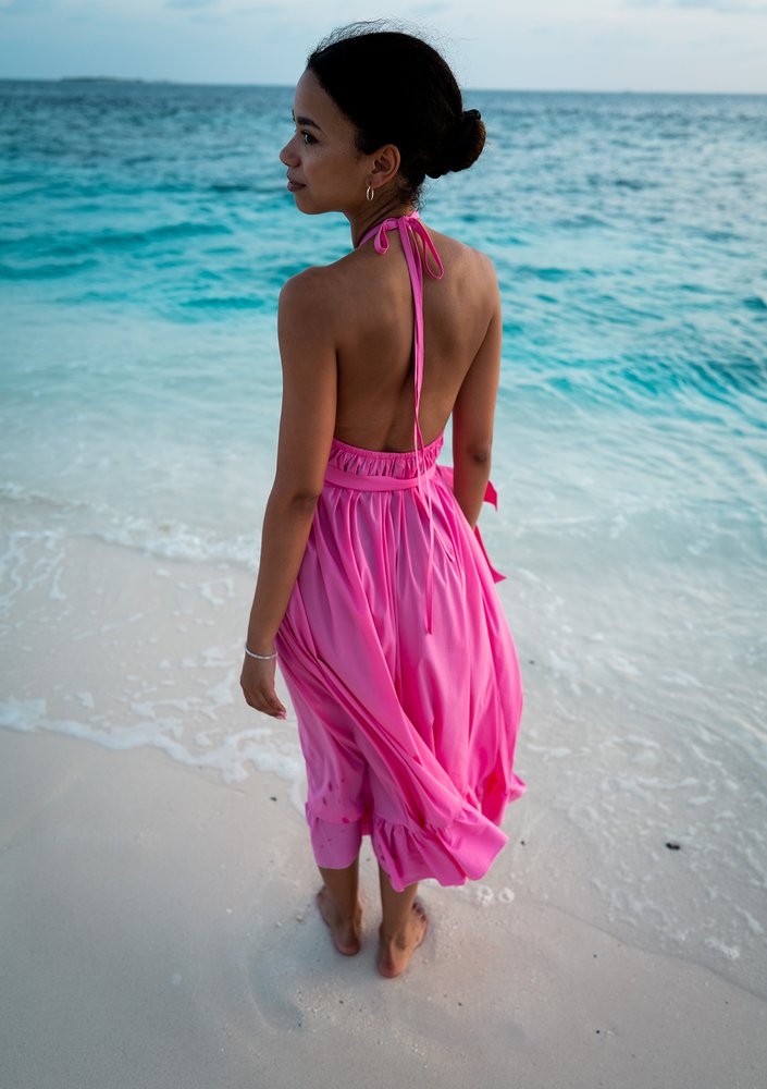 Joly - Pink midi dress with a frill