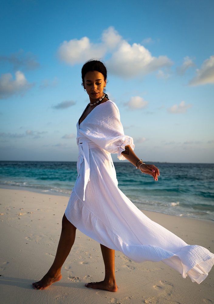 Melca - White muslin wrap skirt