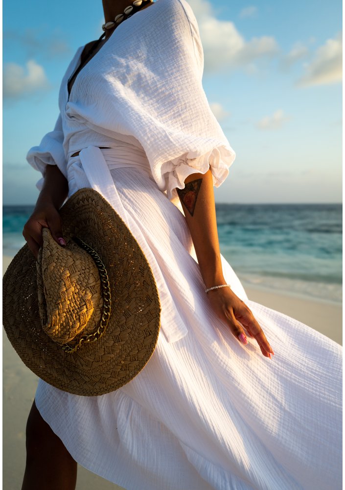 Melca - White muslin wrap skirt