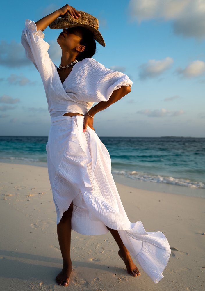 Melca - White muslin wrap skirt