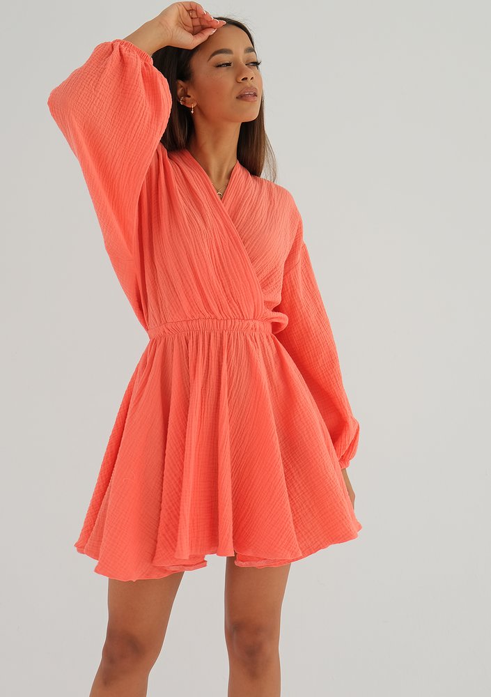 Mandy - Coral muslin mini dress