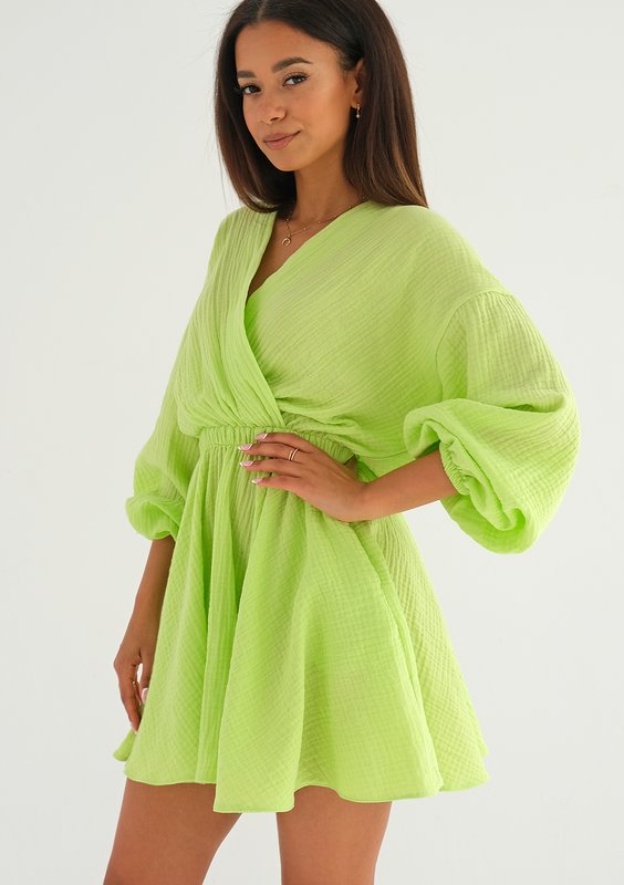 Mandy - Lime green muslin mini dress