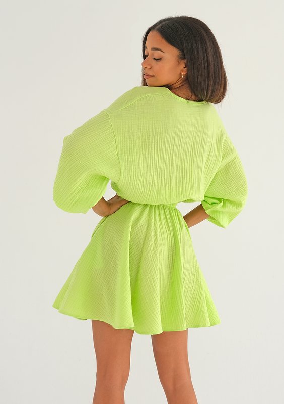 Mandy - Lime green muslin mini dress
