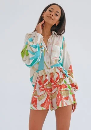 Itasca - Turquise leaves printed shirt