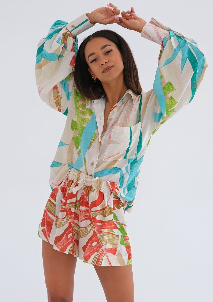 Itasca - Turquise leaves printed shirt