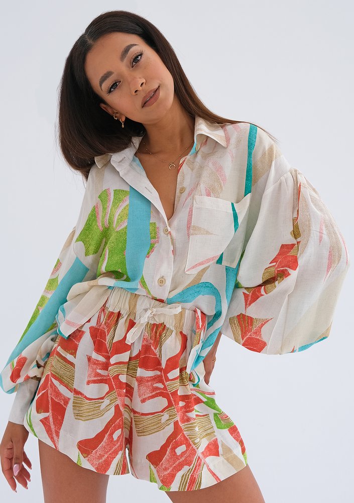 Itasca - Turquise leaves printed shirt